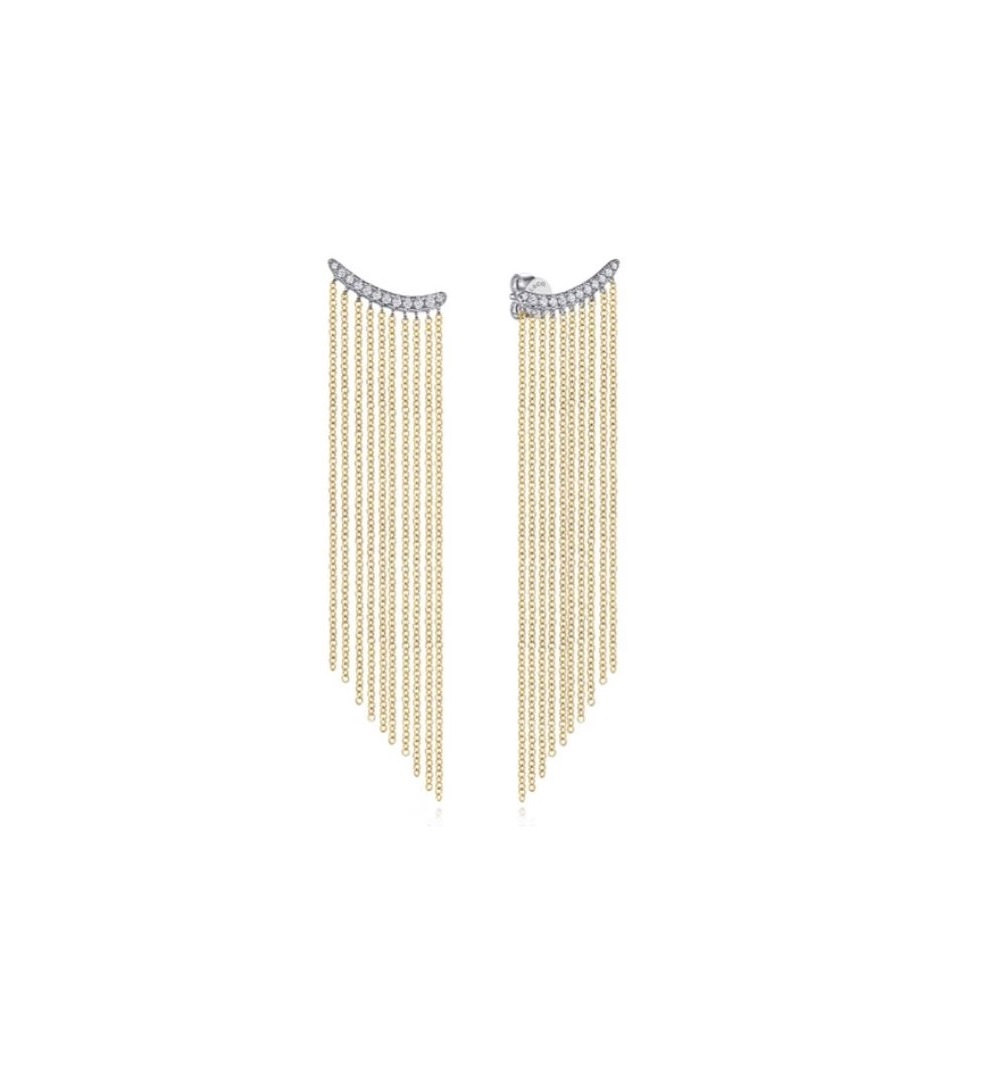 14K White Yellow Gold Diamond and Tassel Stud Earrings