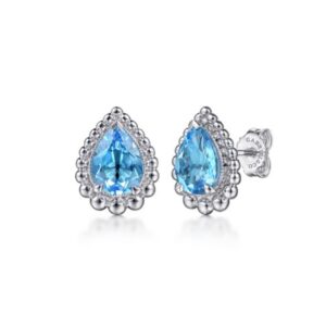 Stud Earrings 925 Sterling Silver Swiss Blue Topaz Bujukan