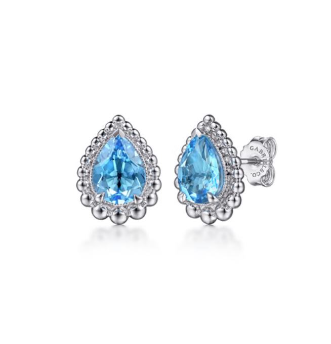 Stud Earrings 925 Sterling Silver Swiss Blue Topaz Bujukan