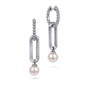 925 Sterling Silver Pearl Huggie Drop Earrings-Bujukan