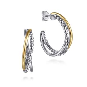 925 Sterling Silver and 14K Yellow Gold J Hoop Earrings-Bujukan