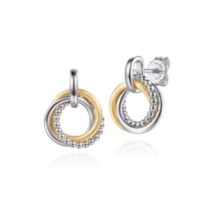 14K Yellow Gold and 925 Sterling Silver Bujukan Interlocking Circle Door Knocker Stud Earrings