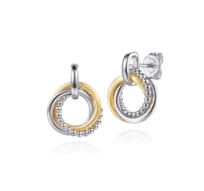 14K Yellow Gold and 925 Sterling Silver Bujukan Interlocking Circle Door Knocker Stud Earrings