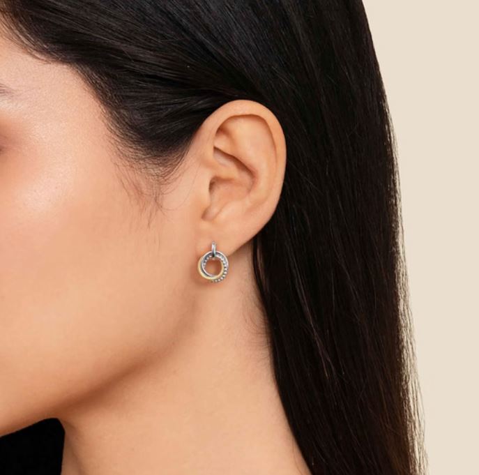14K Yellow Gold and 925 Sterling Silver Bujukan Interlocking Circle Door Knocker Stud Earrings - Image 2