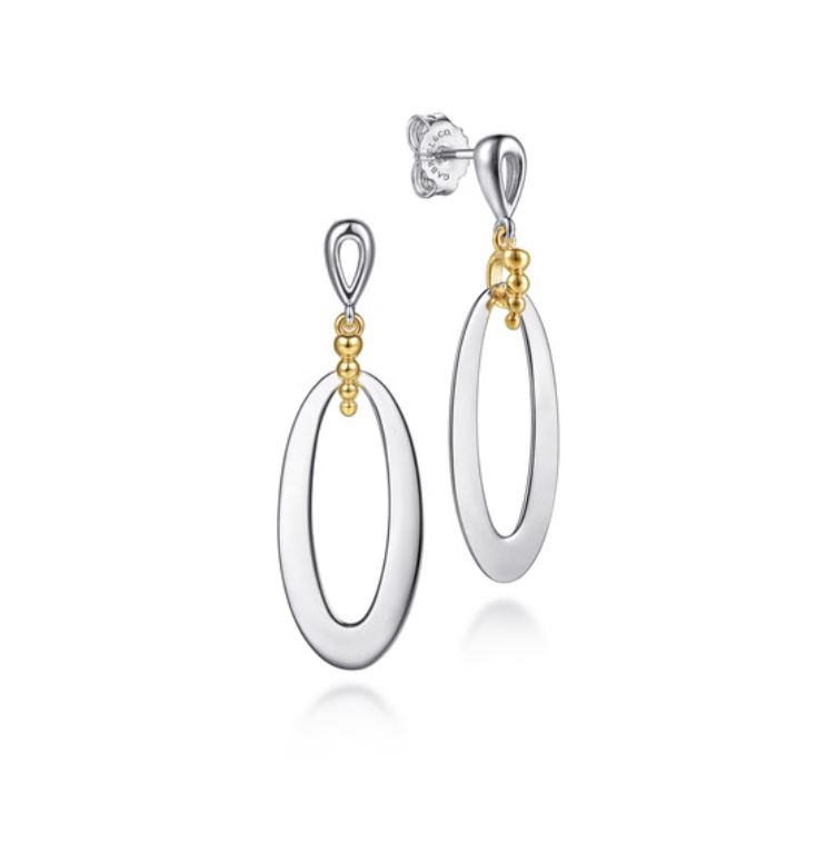 14K Yellow Gold 925 Sterling Silver Bujukan Stud Drop Earrings