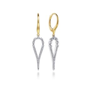 14K White Yellow Gold Graduating Diamond Huggie Drop Earrings