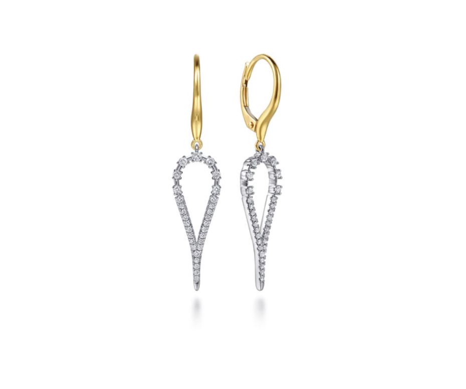 14K White Yellow Gold Graduating Diamond Huggie Drop Earrings