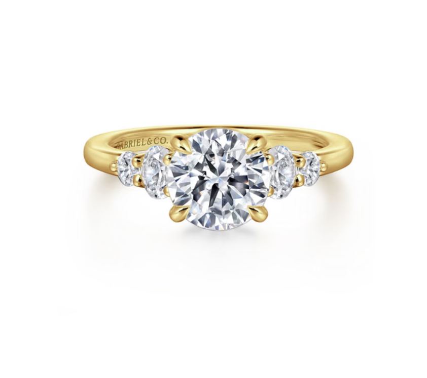 Wave - 18K Yellow Gold Round Diamond Engagement Ring Mount