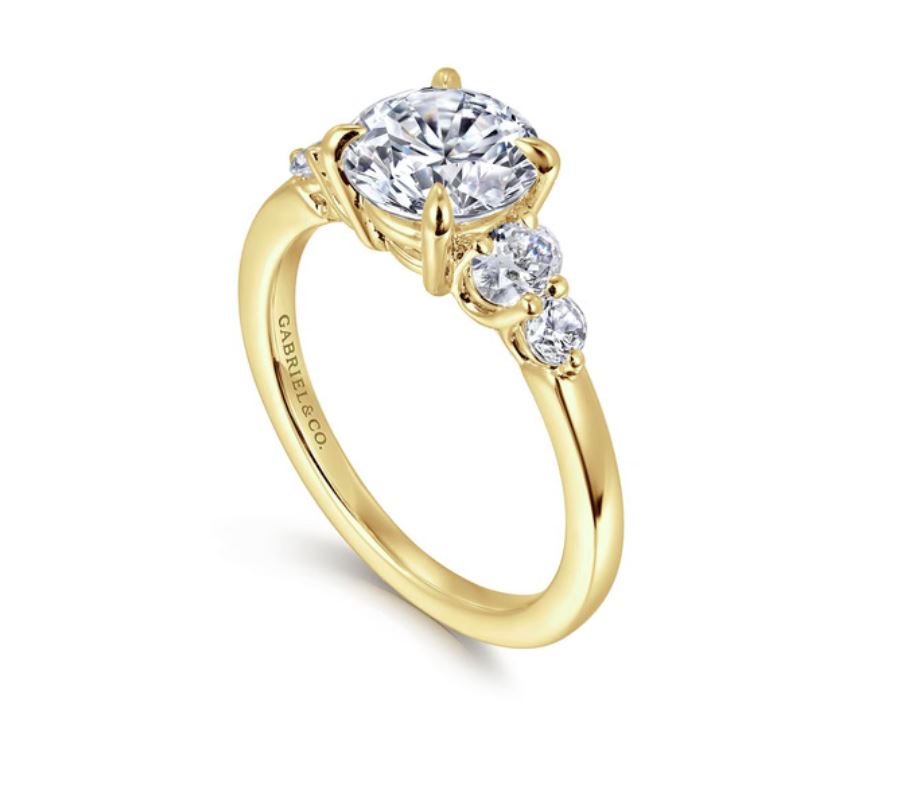 Wave - 18K Yellow Gold Round Diamond Engagement Ring Mount - Image 2
