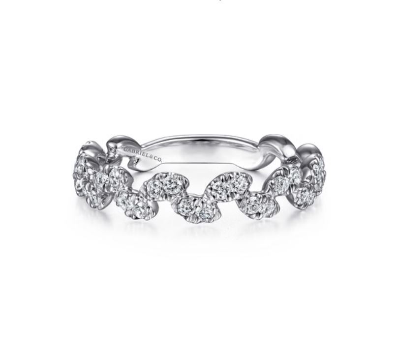 14K White Gold Diamond Leaf Ring