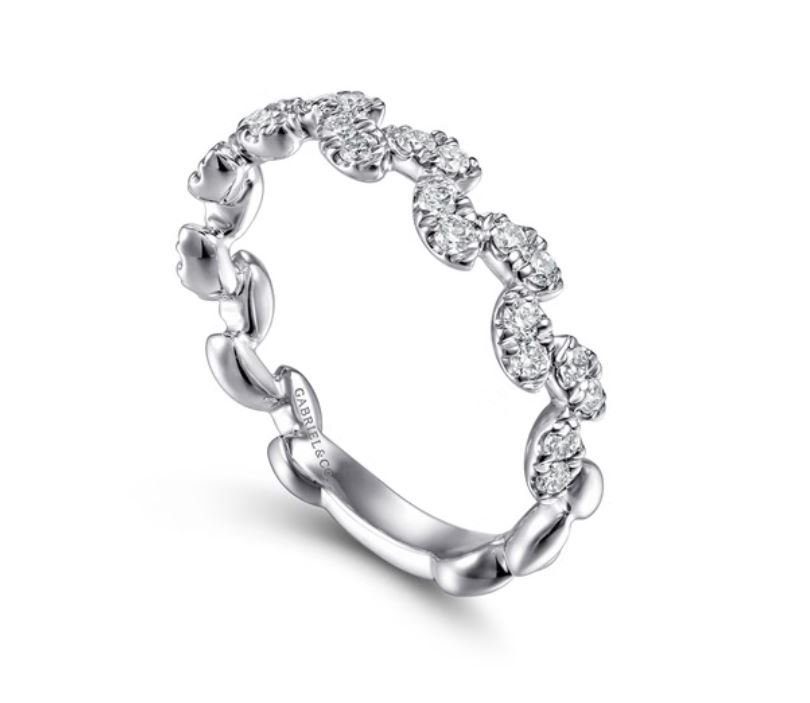 14K White Gold Diamond Leaf Ring - Image 2