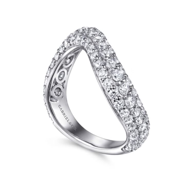 Soraya - Platinum Diamond Wave Stackable Ring - Image 2