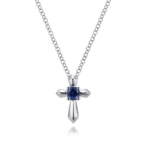 Preorder – 925 Sterling Silver Round Sapphire Cross Pendant Necklace