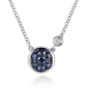Preorder – 925 Sterling Silver Blue Sapphire Cluster And Diamond Pendant Necklace