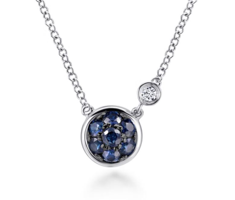 Preorder – 925 Sterling Silver Blue Sapphire Cluster And Diamond Pendant Necklace