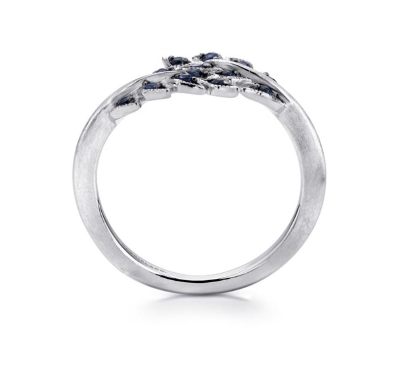 Preorder – Floral - Sterling Silver Bypass Leaf Wrap Ring with Sapphire Stones With Brush Finish - Image 2