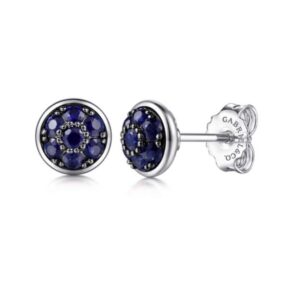Preorder – 925 Sterling Silver Round Blue Sapphire Cluster Stud Earrings