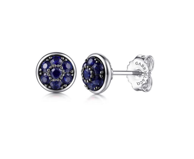 Preorder – 925 Sterling Silver Round Blue Sapphire Cluster Stud Earrings