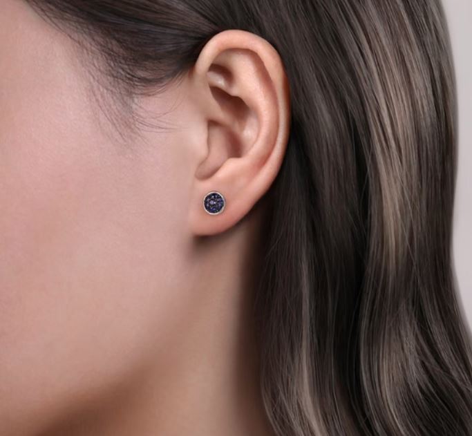Preorder – 925 Sterling Silver Round Blue Sapphire Cluster Stud Earrings - Image 2