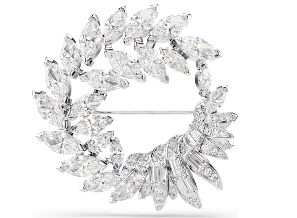 Mesmera brooch Marquise cut, White, Rhodium plated