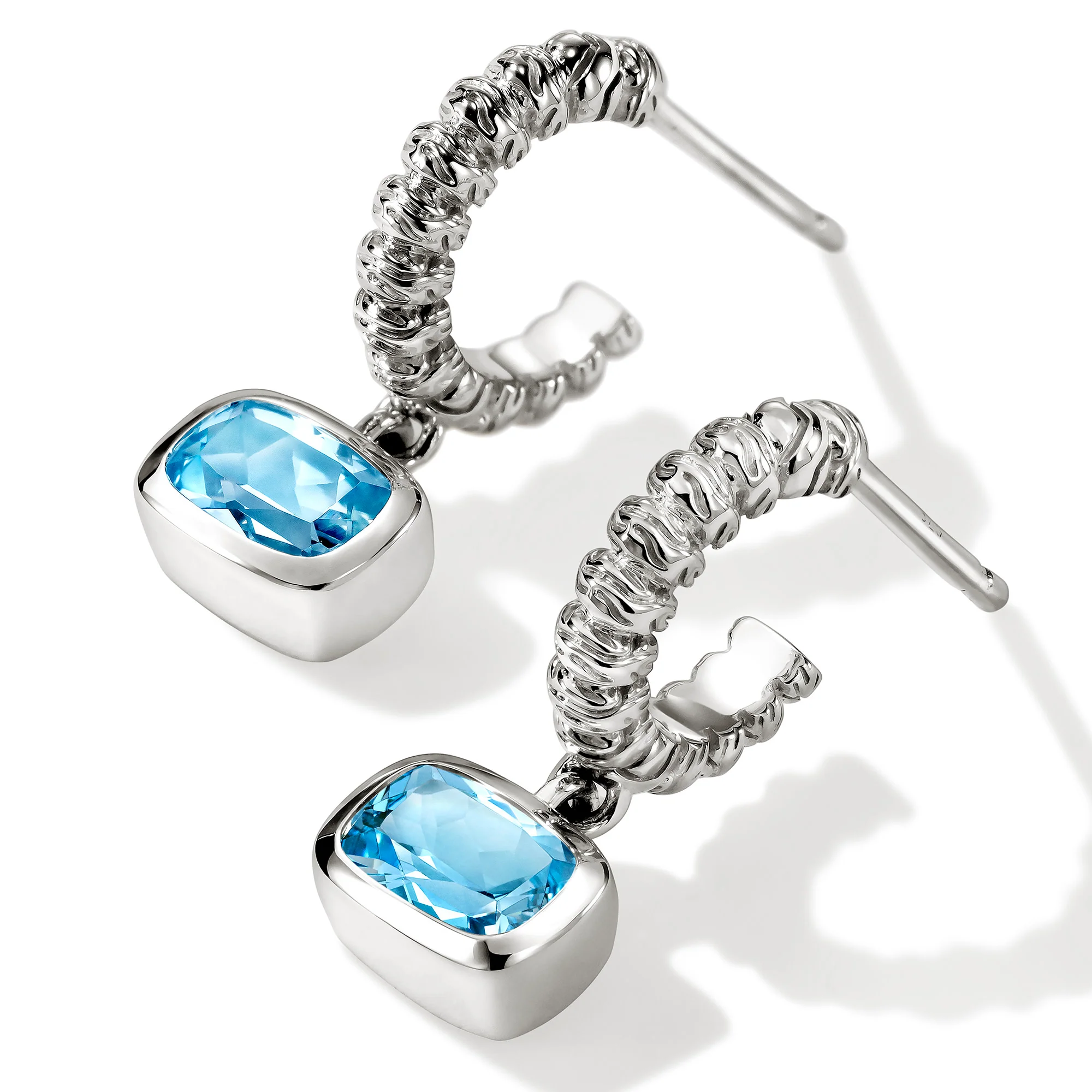 Heishi Gem Earrings, Sterling Silver, Swiss Blue Topaz - Image 3