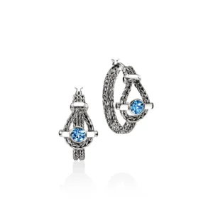 Icon Hoop Earrings, Sterling Silver, Swiss Blue Topaz, 21MM