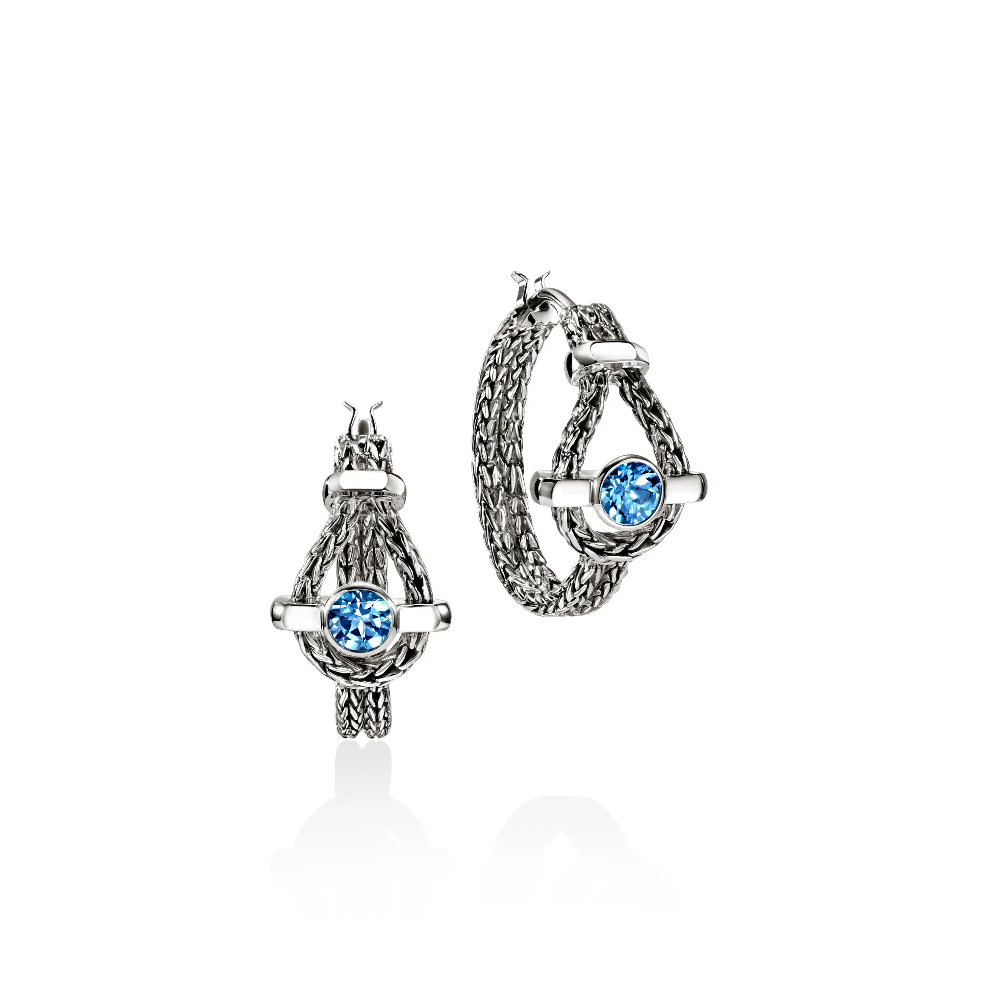 Icon Hoop Earrings, Sterling Silver, Swiss Blue Topaz, 21MM