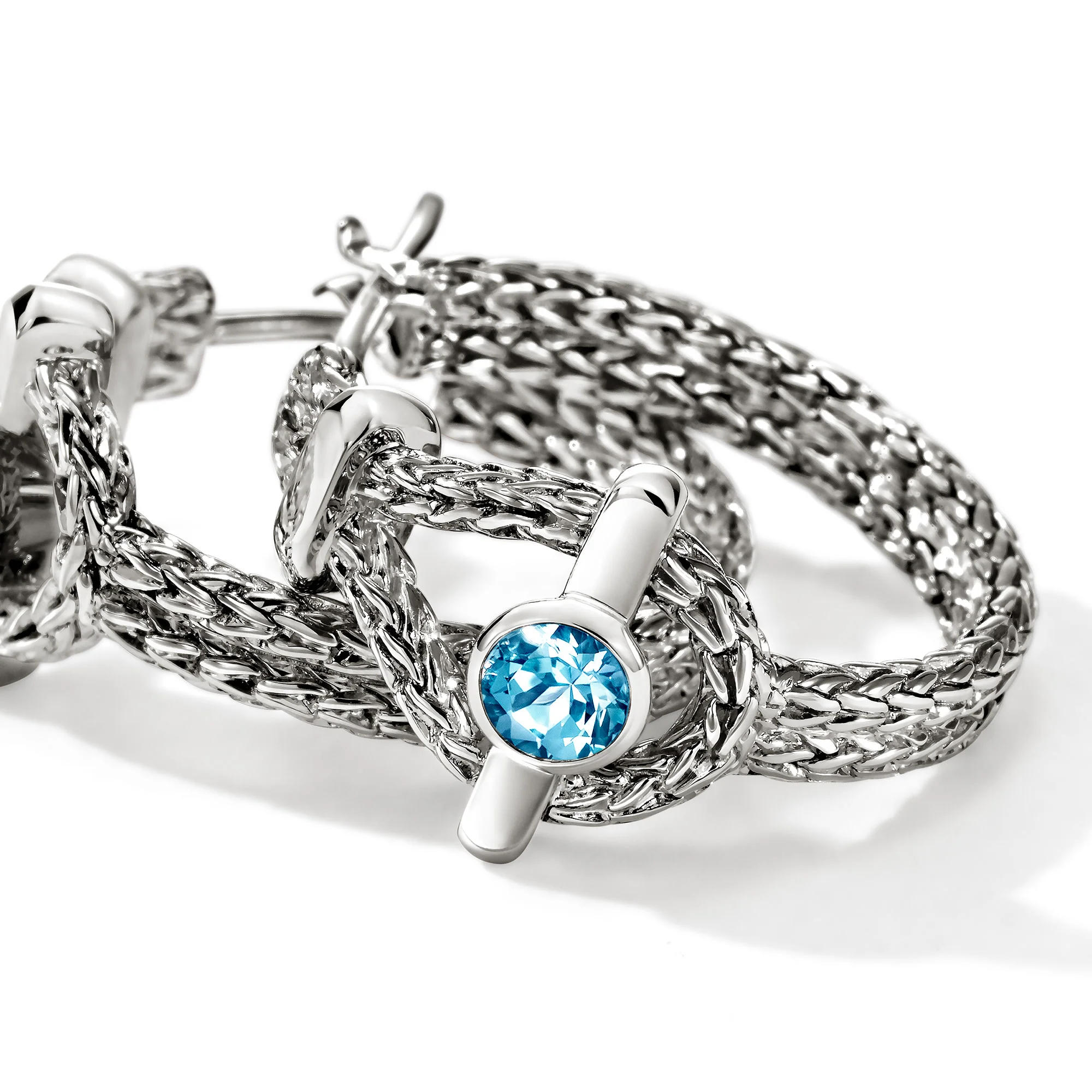 Icon Hoop Earrings, Sterling Silver, Swiss Blue Topaz, 21MM - Image 3