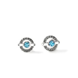 Icon Stud Earrings, Sterling Silver, Swiss Blue Topaz