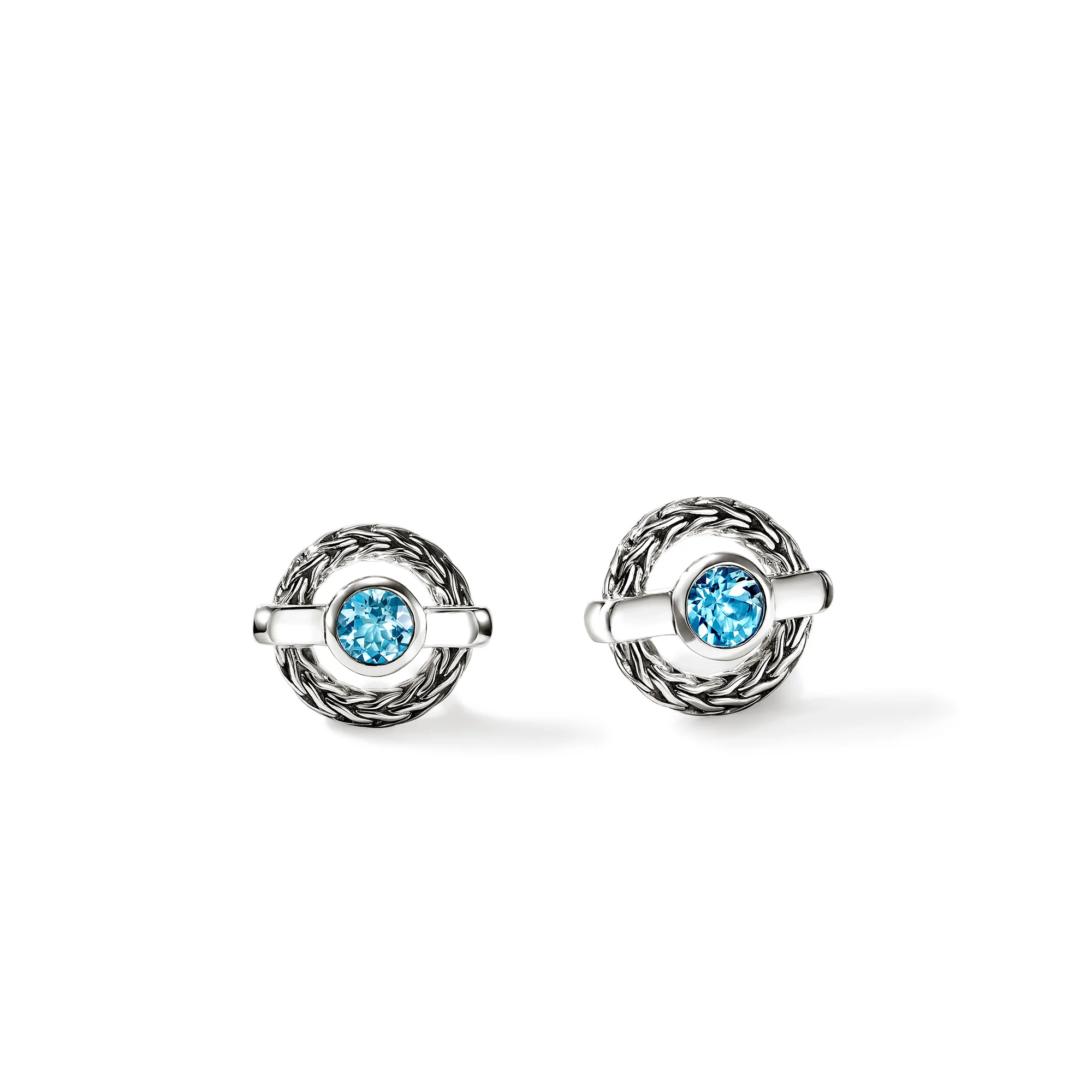 Icon Stud Earrings, Sterling Silver, Swiss Blue Topaz