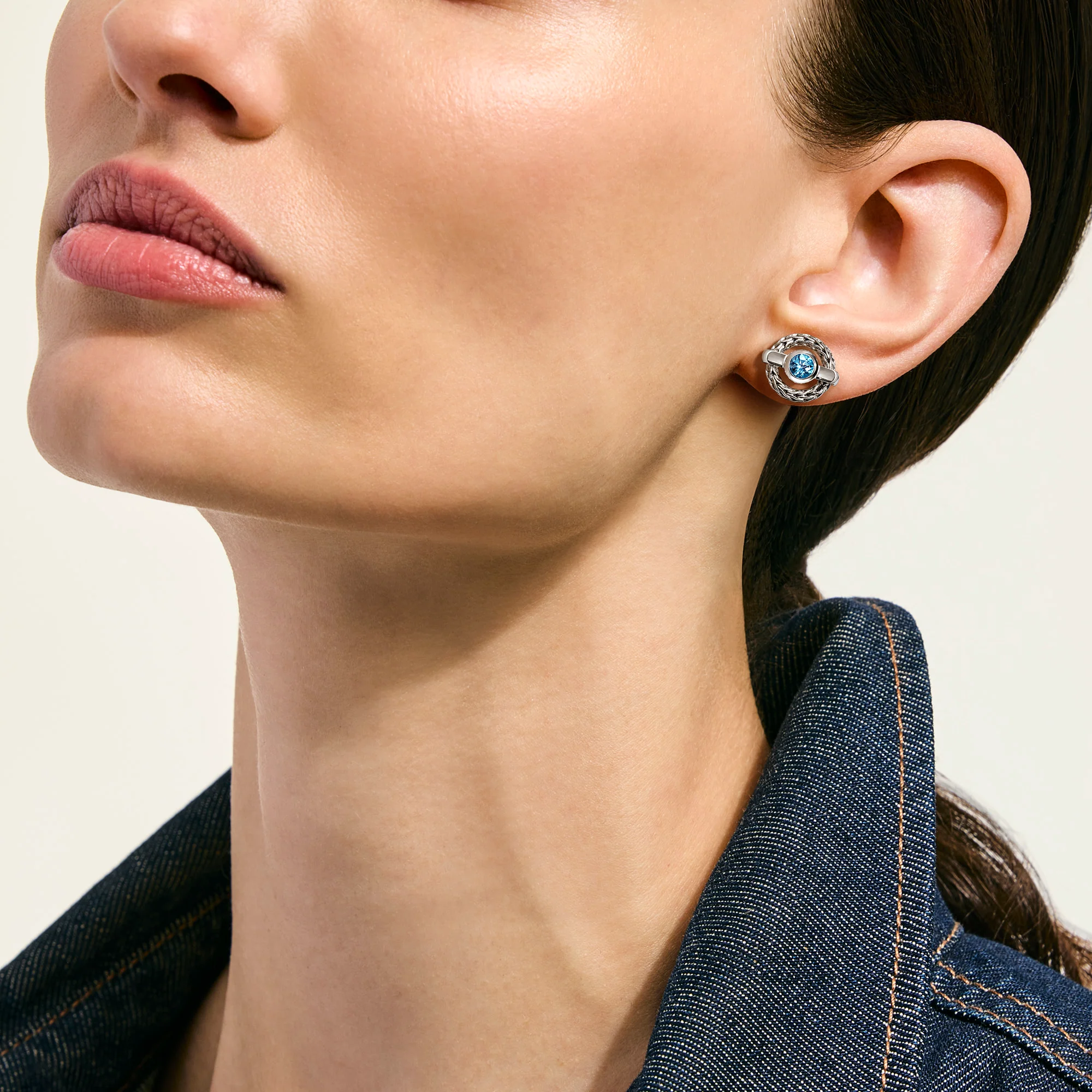 Icon Stud Earrings, Sterling Silver, Swiss Blue Topaz - Image 3