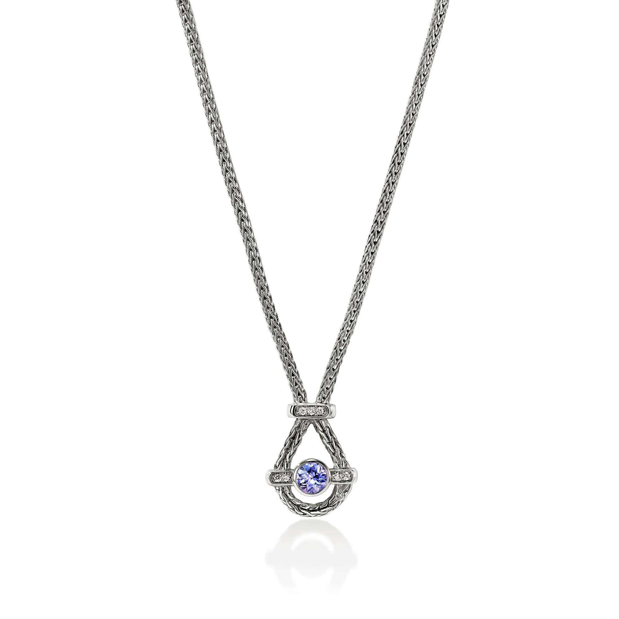 Icon Necklace, Sterling Silver, Tanzanite, Diamonds, 1.8MM