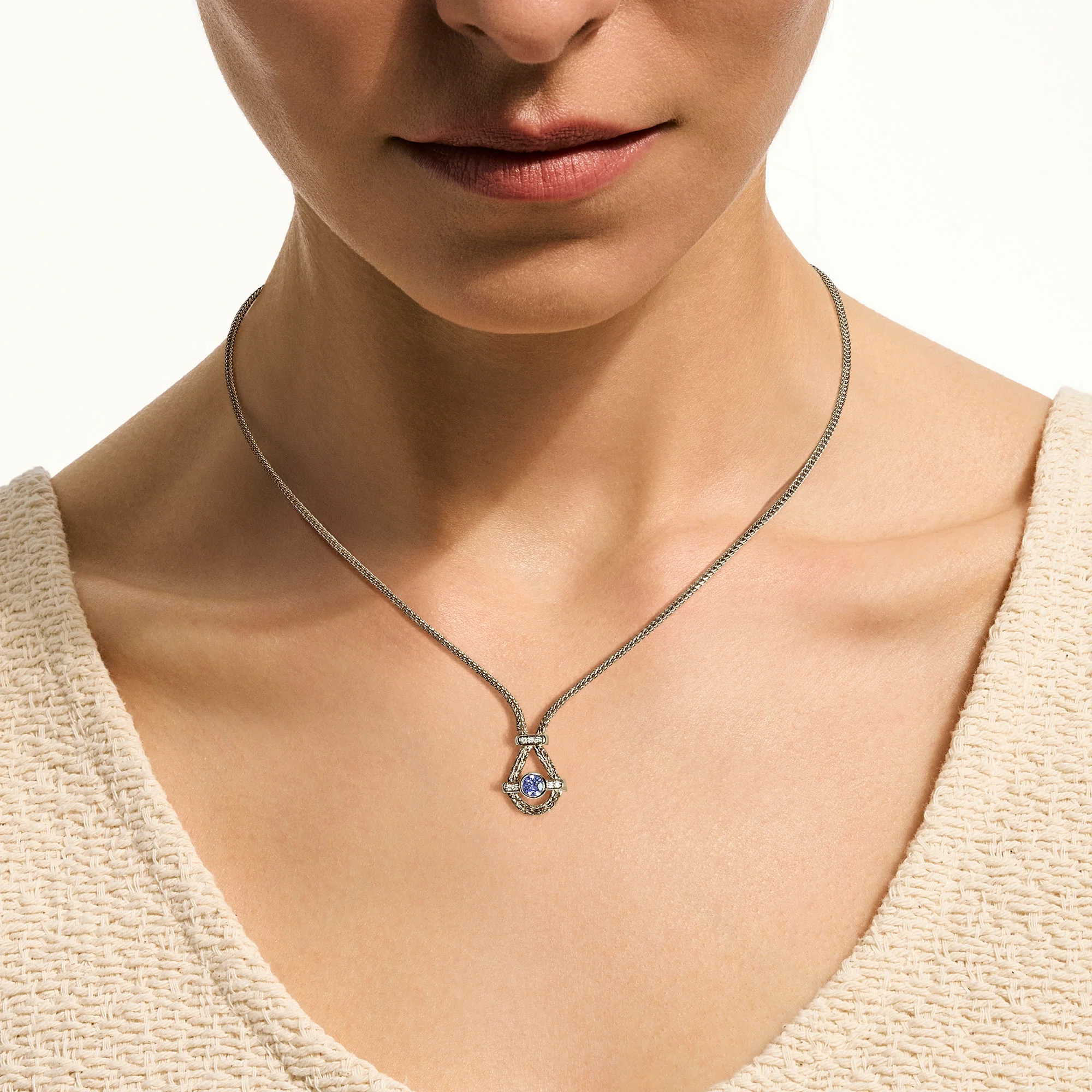 Icon Necklace, Sterling Silver, Tanzanite, Diamonds, 1.8MM - Image 4