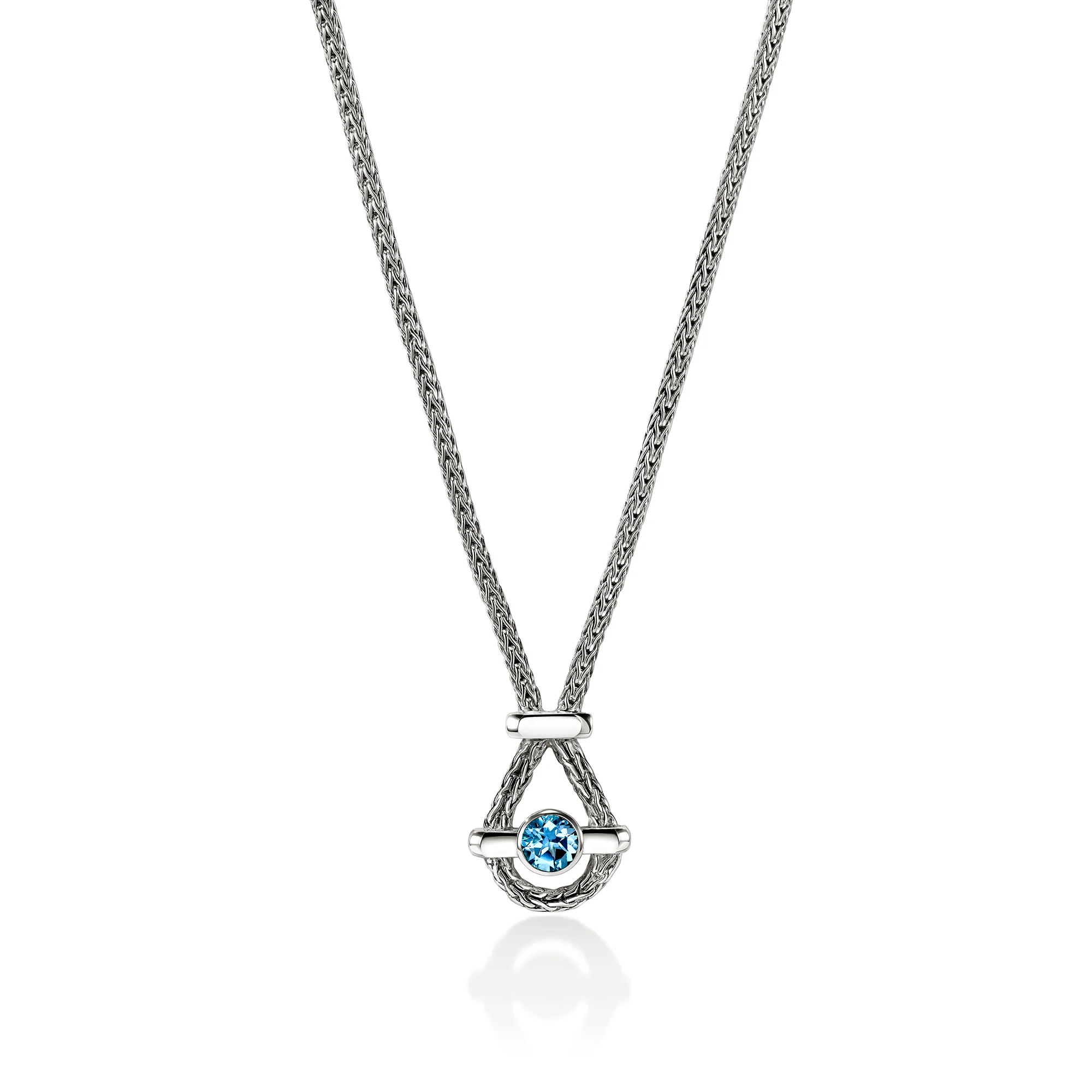 Icon Necklace, Sterling Silver, Swiss Blue Topaz, 1.8MM