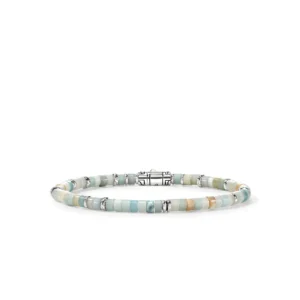 Ocean Heishi Bracelet, Sterling Silver, Multi Color Quartzite, 4MM