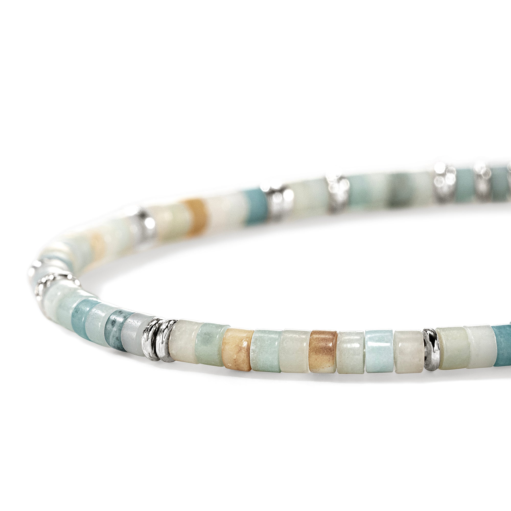 Ocean Heishi Bracelet, Sterling Silver, Multi Color Quartzite, 4MM - Image 3