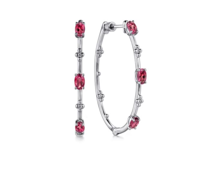 Preorder – 925 Sterling Silver Pink Tourmaline Bujukan Classic 40mm Hoop Earrings