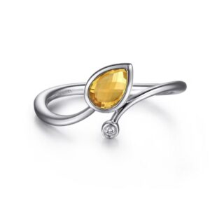 Preorder – 925 Sterling Silver Diamond and Citrine Teardrop Bypass Ring