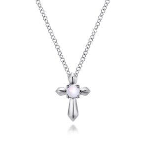 Preorder –925 Sterling Silver Round Opal Cross Pendant Necklace
