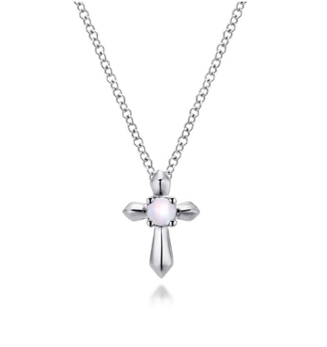 Preorder –925 Sterling Silver Round Opal Cross Pendant Necklace
